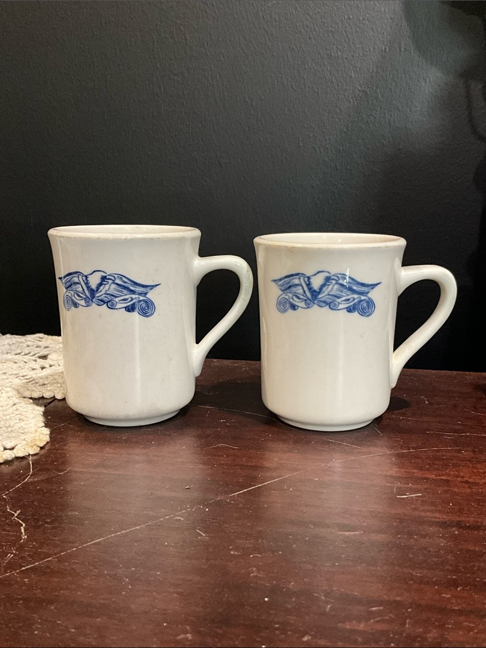 Set of 2 Vintage Syracuse China Blue Liberty Eagle Restaurant Ware Mugs